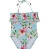 Girls' Watercolor Floral Frill Halter One Piece Swimsuit (Toddler, Little Kid)