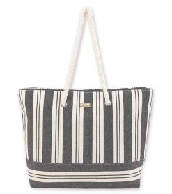 Striped Canvas Bag W/ Braided Rope Handle
