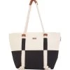 Block Coloration Canvas Shoulder Tote W/ Rope Handle