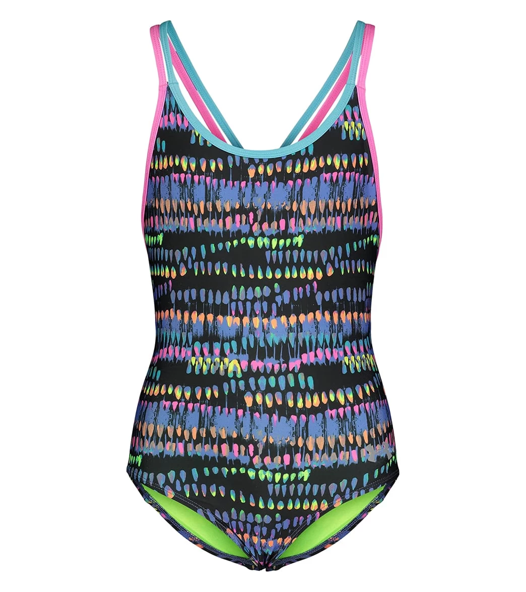 Under Armour Girls' UA Watercolor Drip One Piece Swimsuit (Little Kid)
