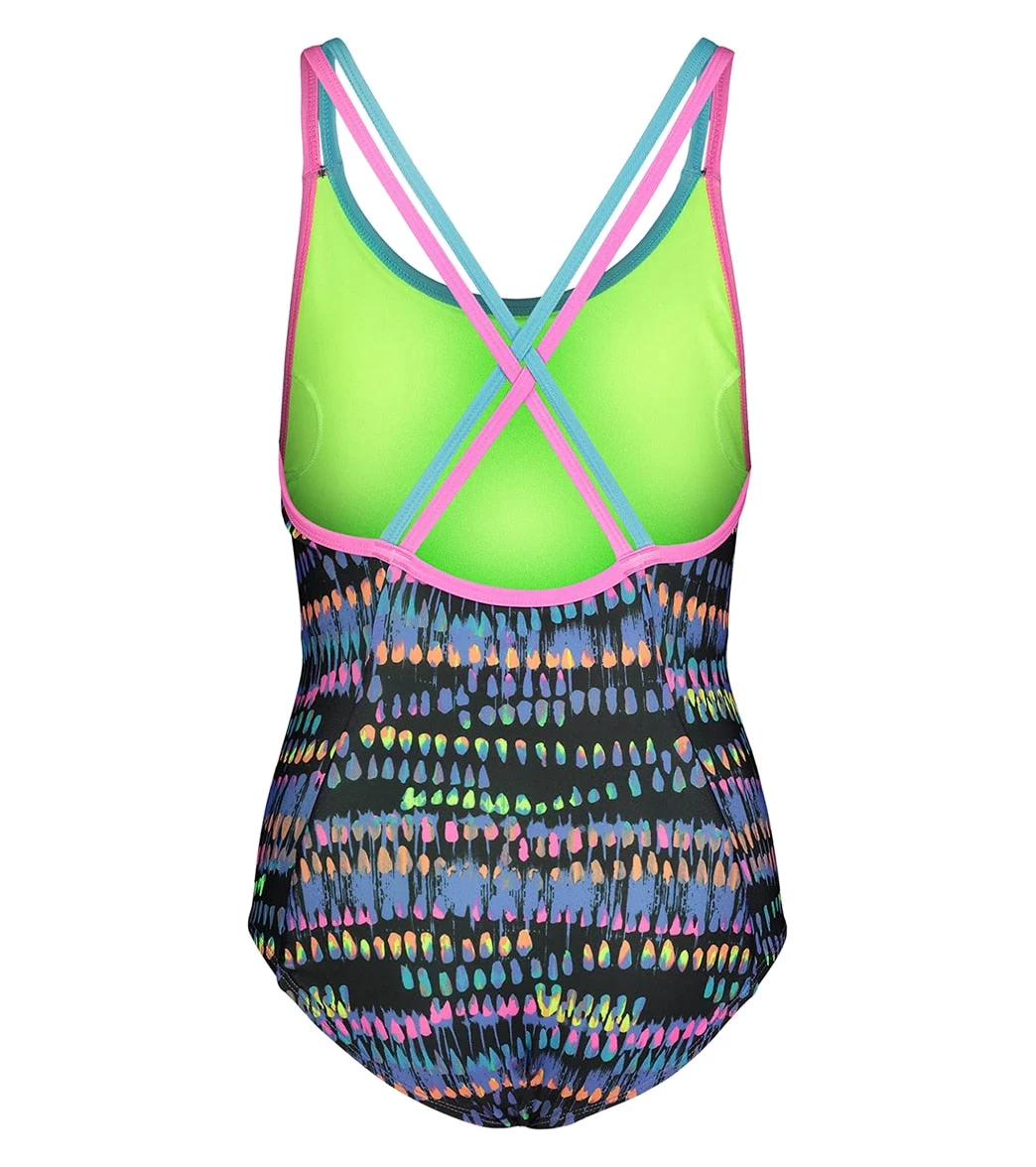 Under Armour Girls' UA Watercolor Drip One Piece Swimsuit (Little Kid) - Image 2